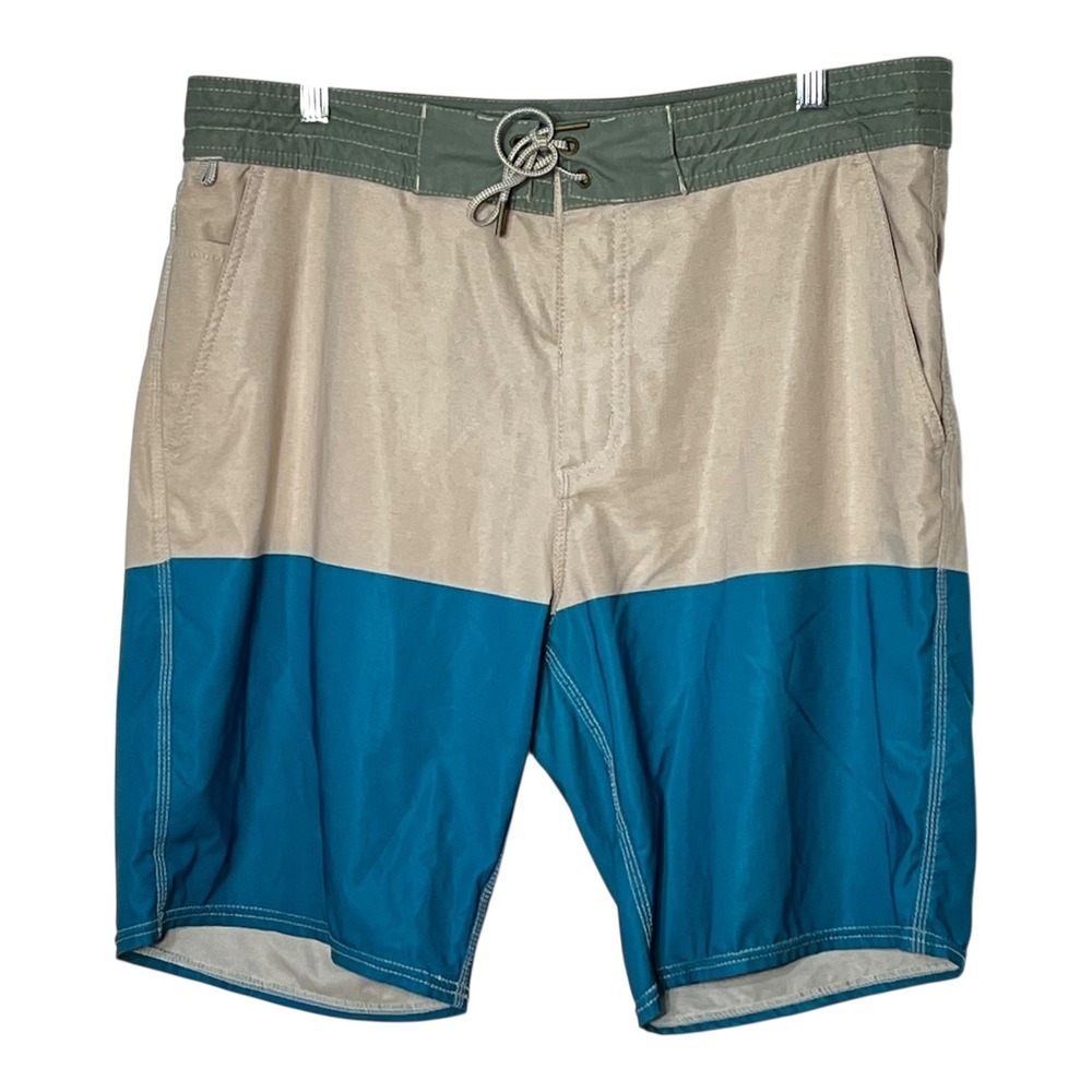 Vans Deck Siders Men 34 Hybrid Board Shorts Colorblock Tan Blue Green VN-01XVG6G